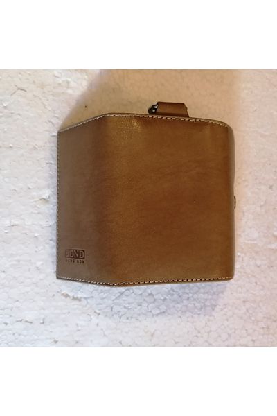 Bond Unisex Genuine Leather Beige Color 3 Hidden Compartments 6 Silver Hook Belt Strap Keychain