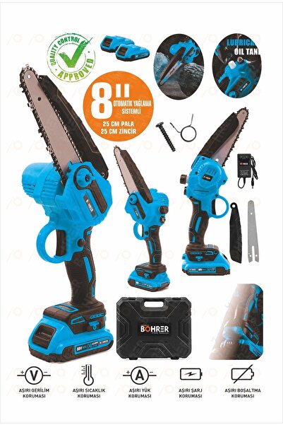 BÖHRER Dxr869 Akülü Blue 88vf Kömürsüz Motor 8'' Kama 25 Cm Zincir Odun Kesme...