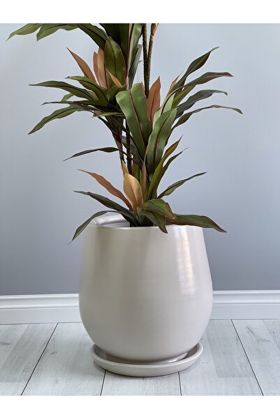 odka 10litre Armut Saksı Tabaklı 23cmx23cm Ekru Renk