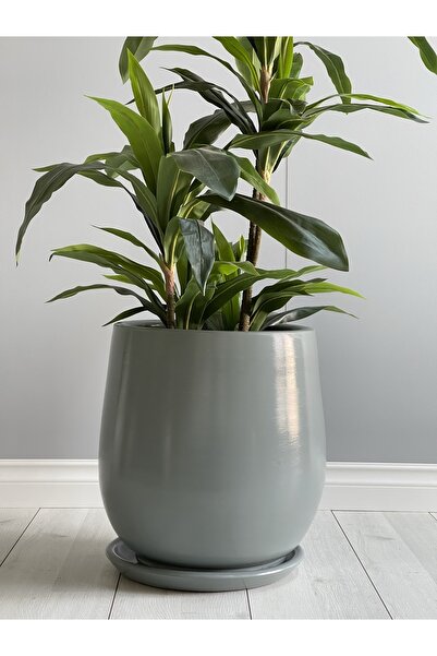 odka 10litre Armut Saksı Tabaklı 23cmx23cm Füme Renk