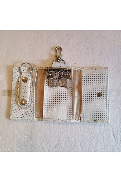 Bond Unisex Genuine Leather White Staple Hole 3 Hidden Compartments 6 Silver Hook Belt Hanger Keychain