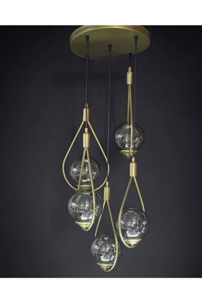 OSC HOME AYDINLATMA TASARIM Damla 5li Eskitme Boyalı Avize Füme Camlı