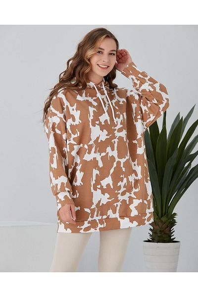 NARKISS Hanorac maro oversize cu glugă cu model Milka