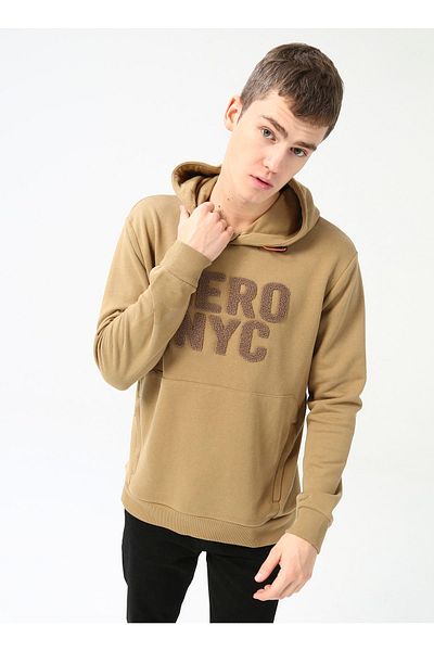 Aeropostale Kapuzenkragen Besticktes Dunkelbeige Herren Sweatshirt E-urban