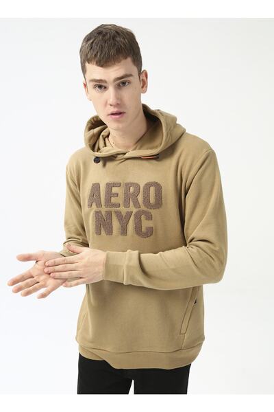 Aeropostale Ανδρικό φούτερ με κουκούλα Κεντητό Σκούρο Μπεζ E-urban