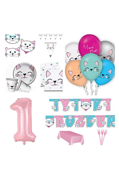 Genel Markalar Store Mıss Catt Kedi Temalı Doğum Günü Set 8 Kişilik