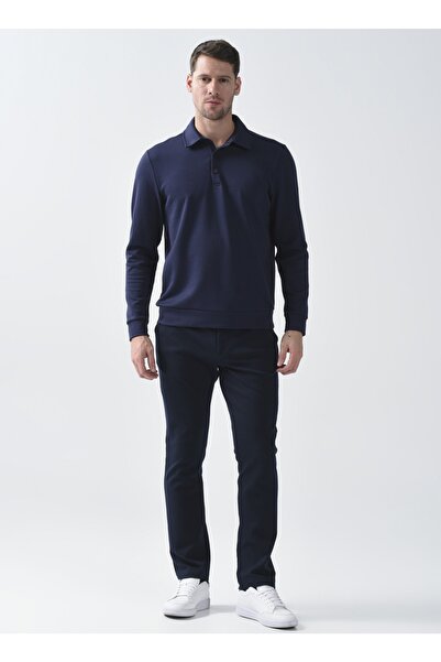 Fabrika Lastikli Bel Dar Paça Lacivert Erkek Chino Pantolon Degna