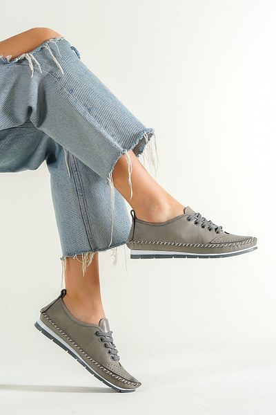 Deripabuc Genuine Leather Gray Women's Leather Ballerinas Dp16-0061