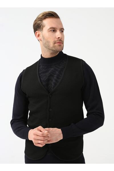 SÜVARİ V Yaka Kapitone Siyah Erkek Kazak Tr2013700297