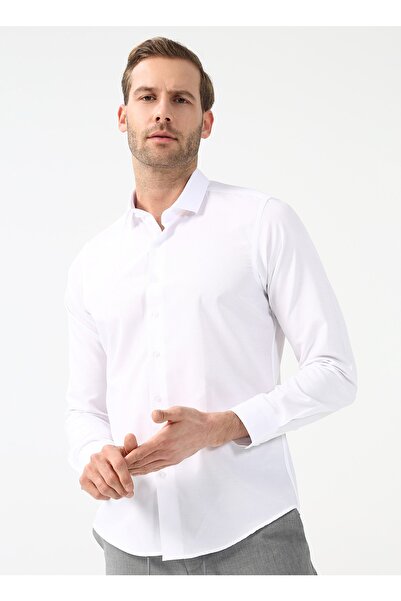 SÜVARİ Cămașă clasică pentru bărbați cu guler Dobby alb Gm 2024700364