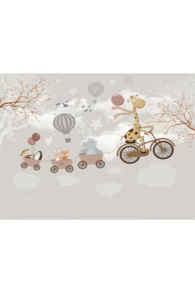 EkoDekor Zürafa Ve Arkadaşları Çocuk Odası Duvar Kağıdı Kanvas Tek Parca