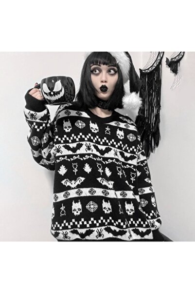 Köstebek Gothic Helloween Christmas New Year Knitwear Knitted Sweater