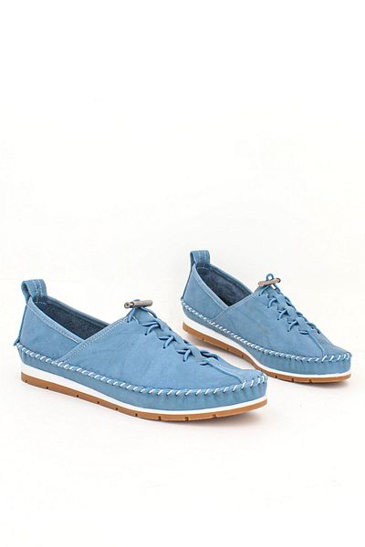 Deripabuc Blue Genuine Leather Women's Ballerinas - Dp16-0052
