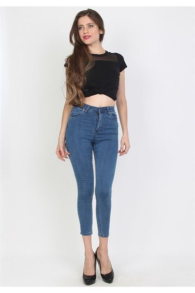 LAMİRA Skinny Blue Picior Skinny Talie înaltă Lycra Pantaloni flexibili din denim Jean