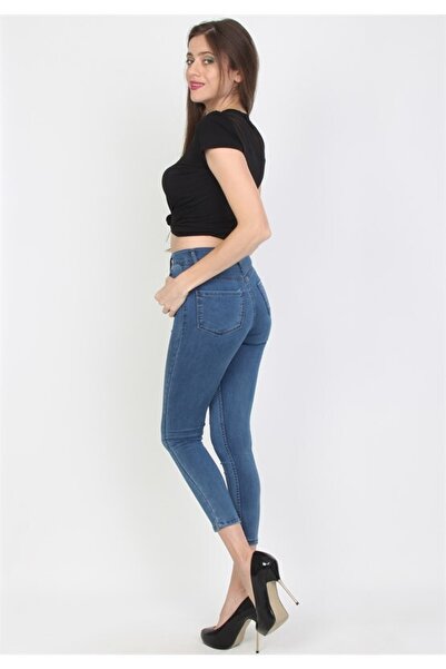 LAMİRA Skinny Mavi Dar Paça Yüksek Bel Likralı Esnek Kot Pantolon Jean