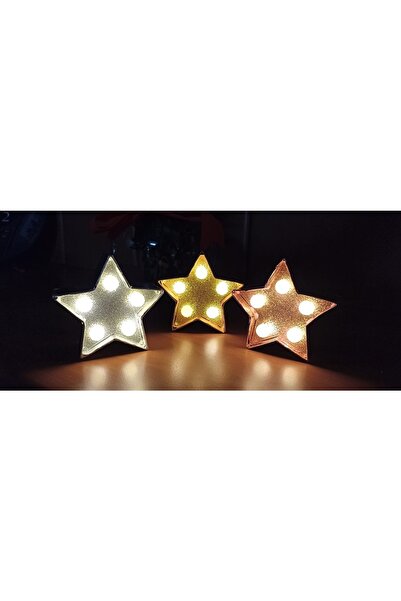 gaman Yılbaşı Ağacı Süsü 5 Ledli Parlayan Yıldız Set (3 Renk Gri-bakır-gold) ...