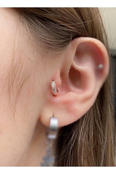 Arescollection Cerrahi Çelik Zirkon Taşlı Mini Halka Tragus Piercing Küpe