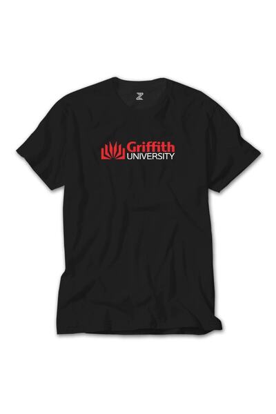 Z zepplin Tricou negru cu logo roșu al Universității Griffith