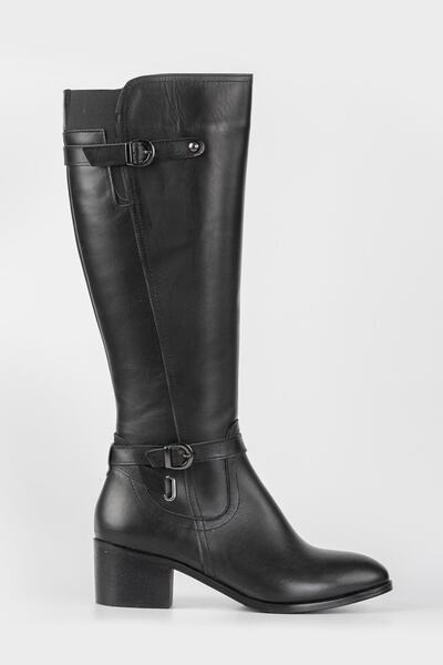 TUNAELLİ حذاء نسائي من الجلد الطبيعي باللون الأسود