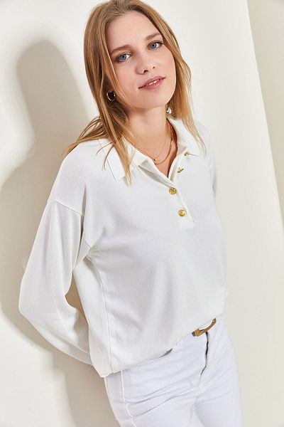 Bianco Lucci Damen-Pullover mit Rollkragen und Knöpfen