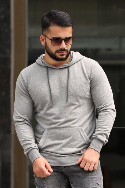 Madmext Чоловічий сірий оверсайз-светр з капюшоном 2876