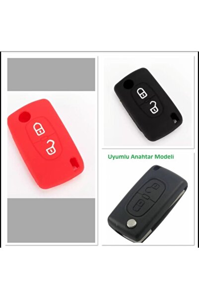 ŞENYILDIZ AKSESUAR قطعتان من غطاء حماية مفتاح السيليكون المتوافق مع شريك بيجو 207 307 باللونين الأحمر والأسود