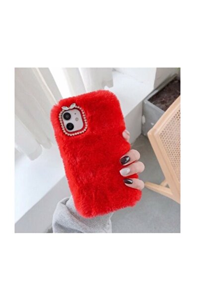 TahTicMer Apple Iphone 14 Pro Max Kılıf Peluş Tüylü  Taşlı Pofuduk Silikon Tpu Kapak