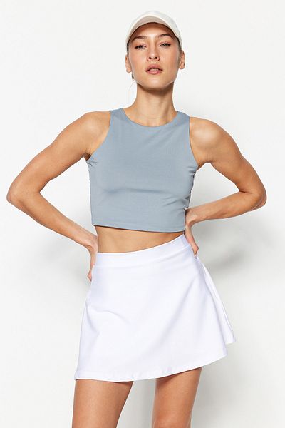 Trendyol Collection Λευκή πλεκτή αθλητική φούστα τένις 2 στρώσεων με σορτς εσωτερικά TWOSS22SR00067