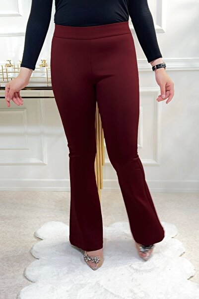 Aşkı Endam Large Size Buğlem Skuba Crepe Spanish Trousers Claret Red