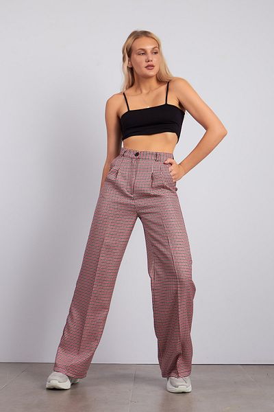 Ortaya Çık Pink Houndstooth Fabric Palazzo Trousers