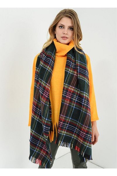 Makro Optik Plaid Unisex Green Shawl Scarf