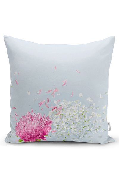 Realhomes Husă de pernă cu fundal albastru, fucsia, alb, cu flori de hortensie