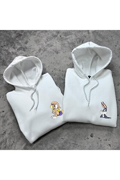 Be Original Kapüşonlu Sweatshirt Partner Sevgili Çift Kombinleri 3 Iplik Bugs Ve Lola Bunny Baskılı