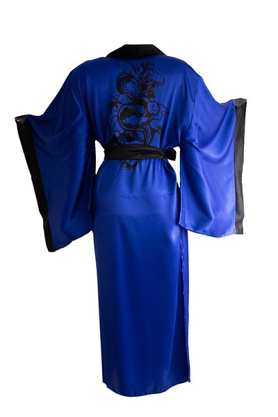 Mita Concept Saks Blue Square Sleeve Slit Dragon Patterned Kimono