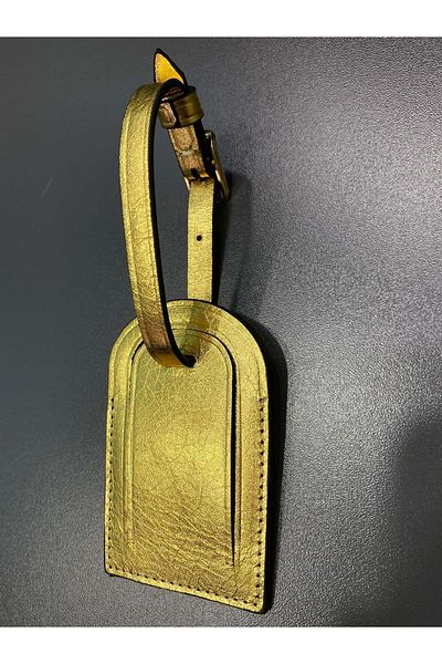 Seyahataksesuar Gold Leather Passport Cover and Luggage Tag Set