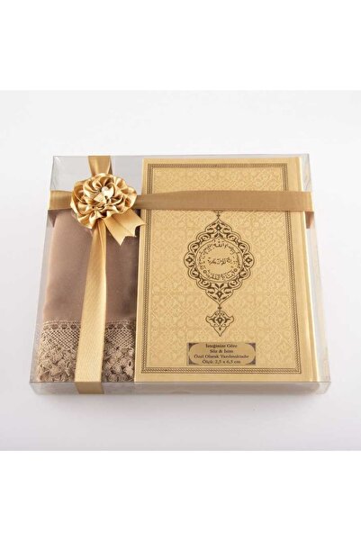 Hayrat Neşriyat Şal + Tesbih + Kuran Hediye Seti (çanta Boy, Gold)