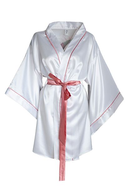 Mita Concept Mini kimono alb din satin somon