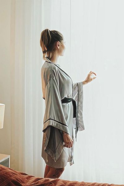 Mita Concept Mini Size Floral Gray Bat Sleeve Kimono