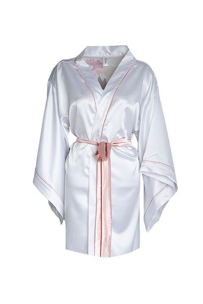 Mita Concept Kimono floral de mărime mini cu nervuri de pudră albă