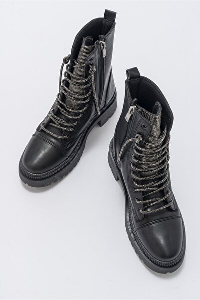 LuviShoes Abet Siyah Cilt Kadın Bot