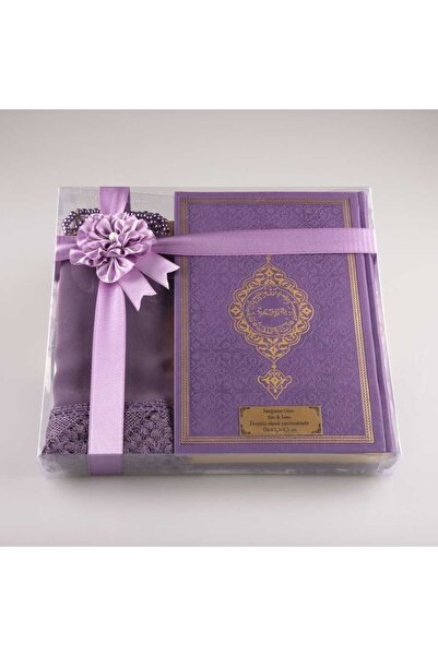 Hayrat Neşriyat Şal + Seccade + Tesbih + Kuran Hediye Seti (orta Boy, Lila)