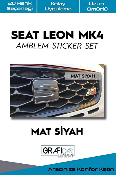 GRAFİCAR Seat Leon Mk4 Amblem Kaplama Sticker Set /2020 Sonrası / Mat Siyah