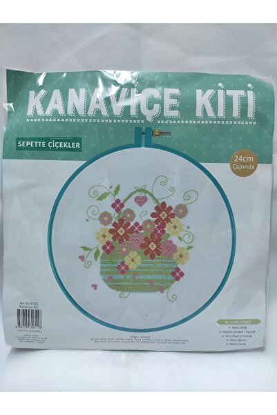Genel Markalar Kasnaklı Kanaviçe Kiti - Sepette Çiçekler - 24 Cm Çapında