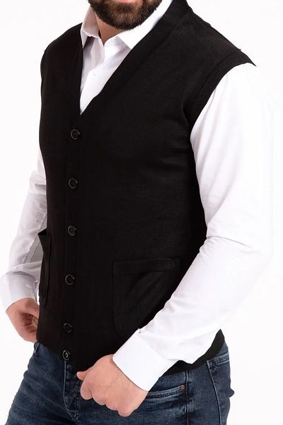 Gradyan Black Men's Wool Knit Thin Knitwear Vest