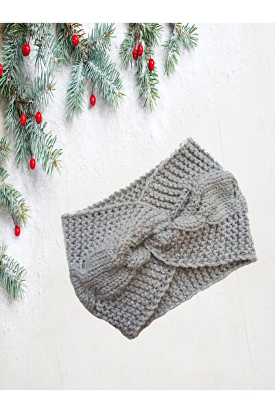 Handmade Trendy Simli Gri Yeni Yıl Örgü Saç Bandı&Bandana