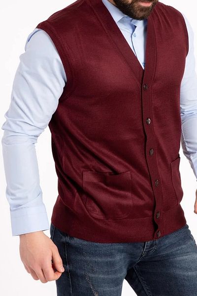 Gradyan Claret Red Men's Wool Knitted Thin Knitwear Vest