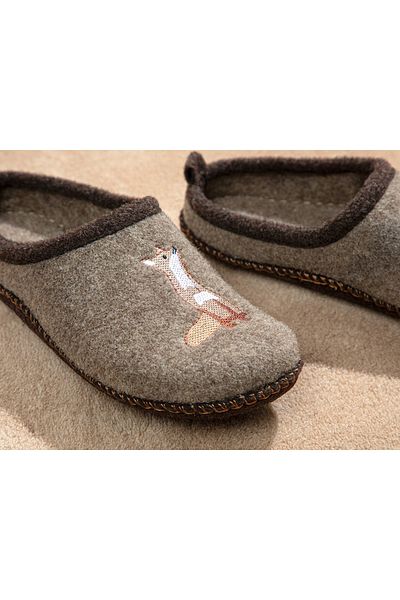 English Home Fox Felt Women's House Slippers 38 Brown