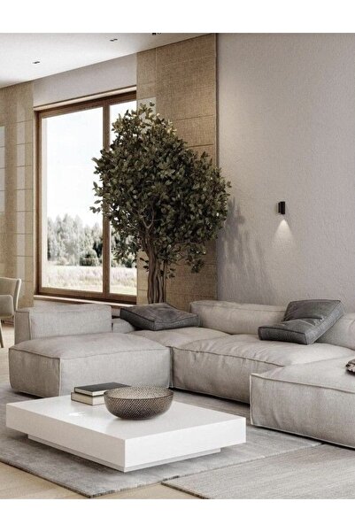 LUXURY VİLLA Luxury Beyaz Camlı Orta Sehpa 90x90 Yükseklik 30cm