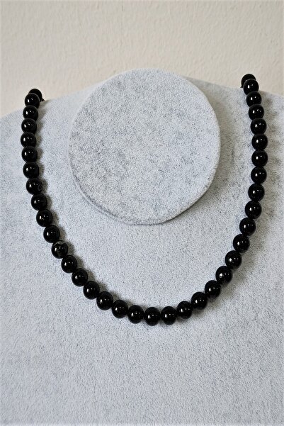 badeaccessories Sertifikalı 8 Mm Siyah Turmalin Doğaltaş Kolye