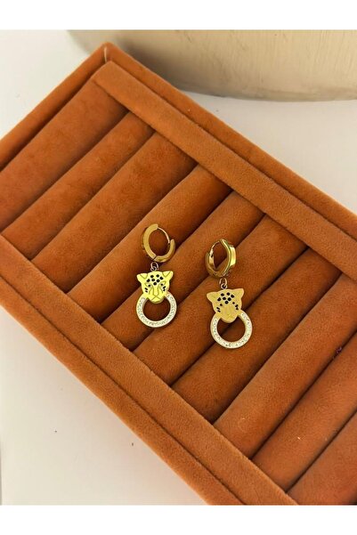 MyladyAccessoriess Kaplan Figürlü Zirkon Taş Detaylı Çelik Küpe